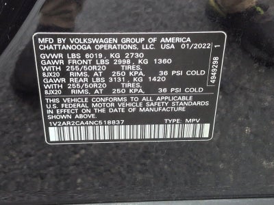 2022 Volkswagen Atlas 3.6L V6 SEL R-Line