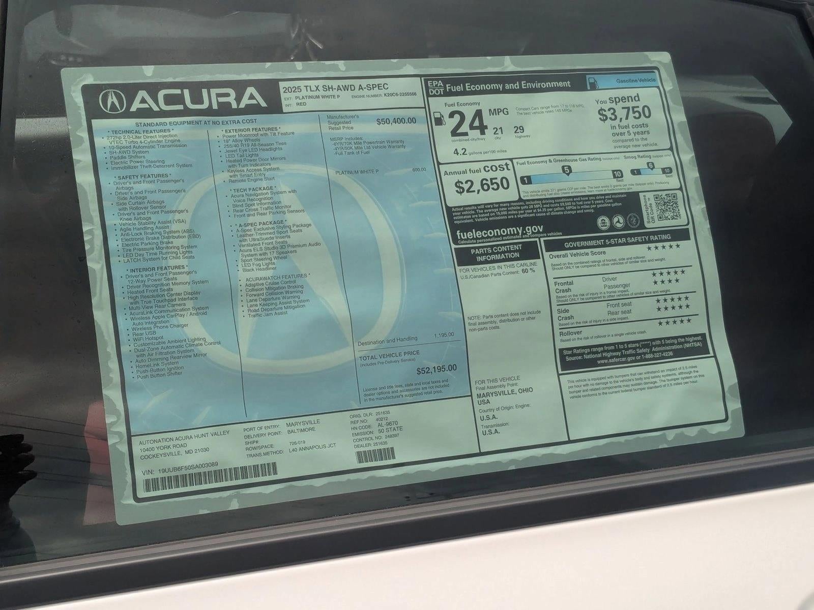 2025 Acura TLX SH-AWD w/A-Spec Package