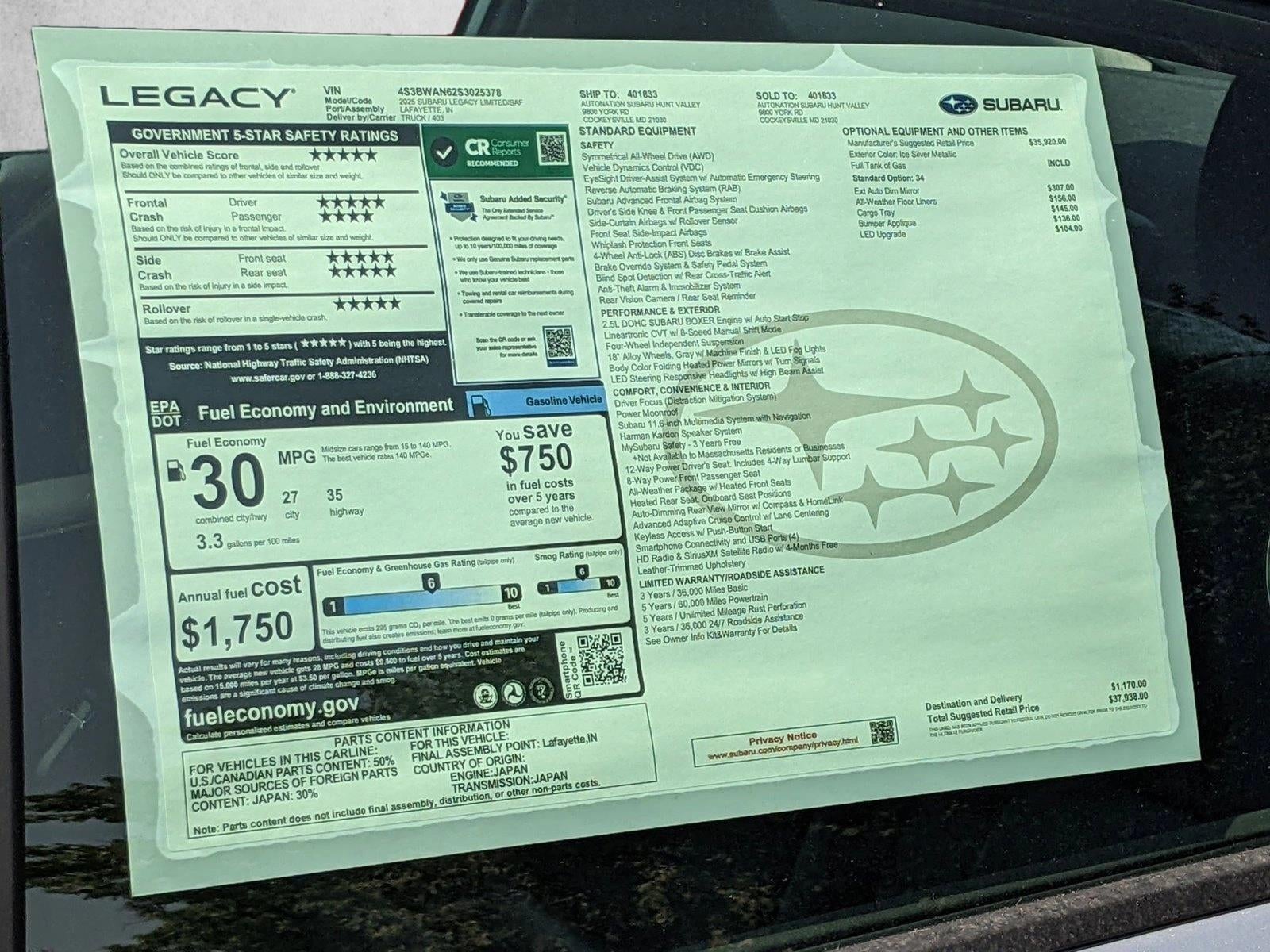 2025 Subaru Legacy Limited AWD