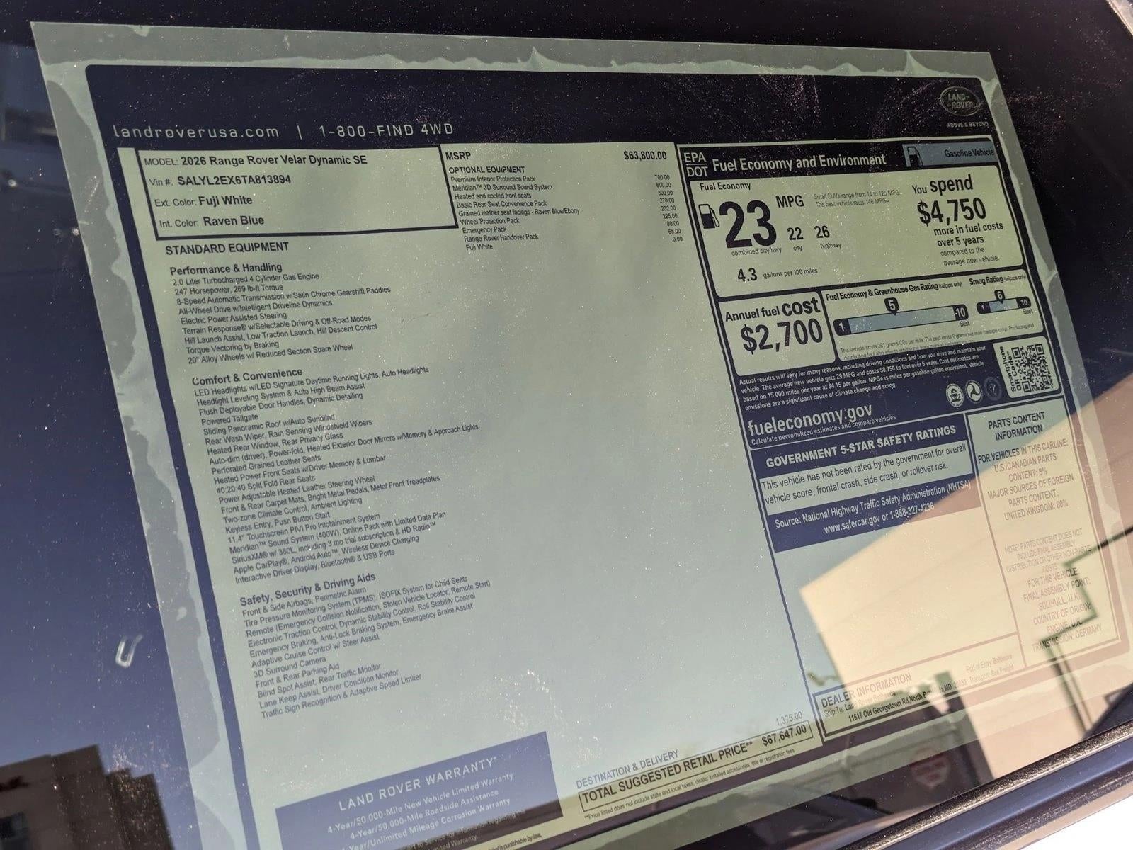 2026 Land Rover Range Rover Velar P250 Dynamic SE *Ltd Avail*