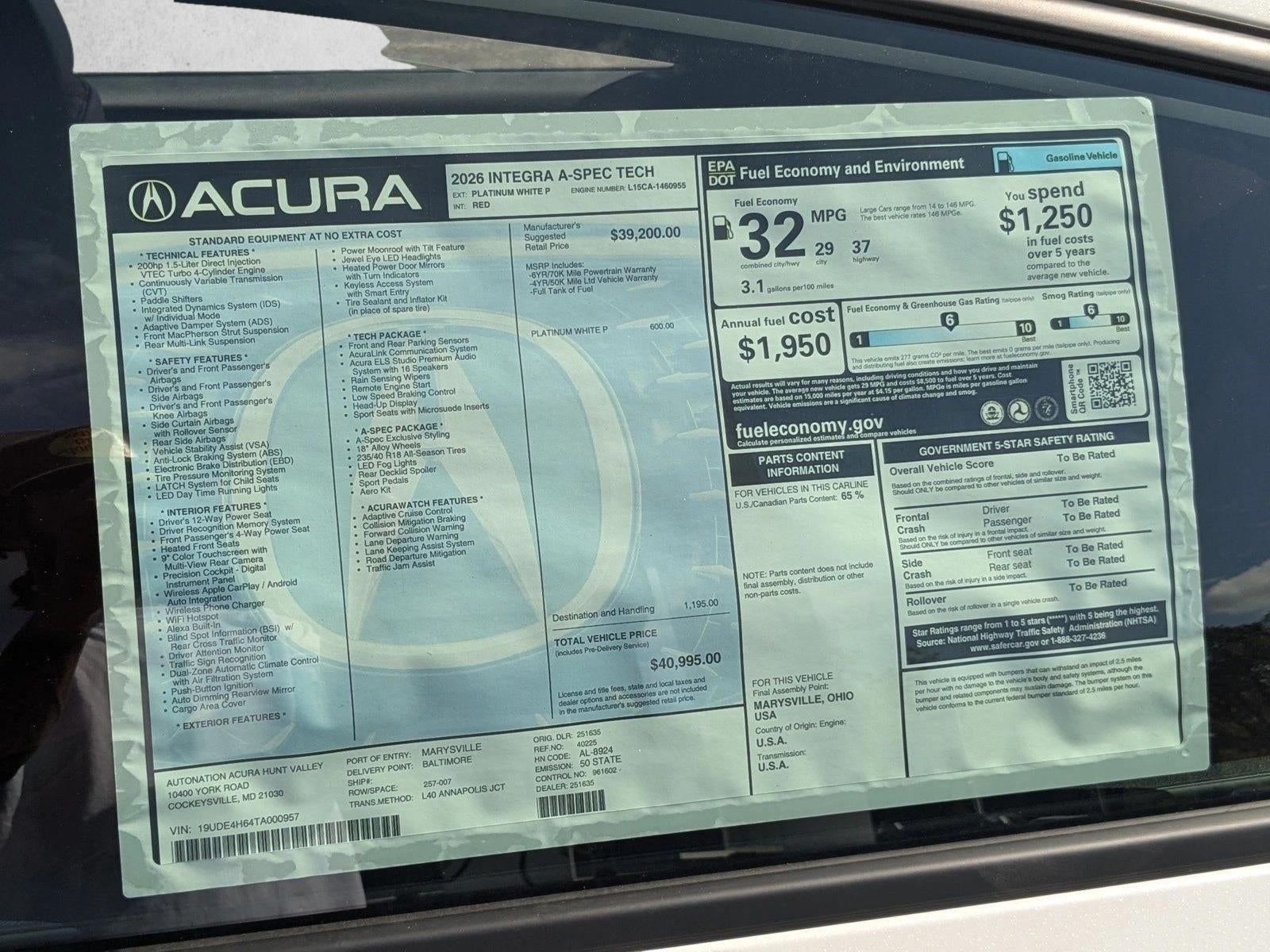 2026 Acura Integra CVT w/A-Spec Technology Package
