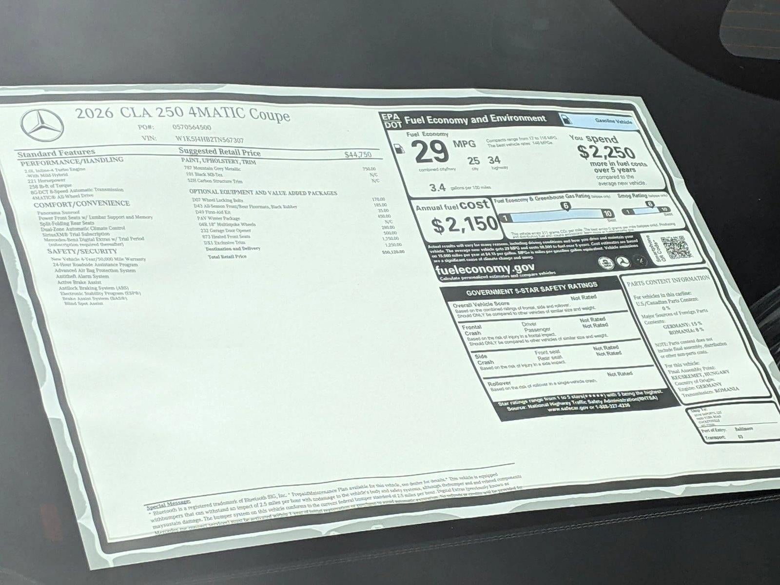 2026 Mercedes-Benz CLA CLA 250 4MATIC® Coupe