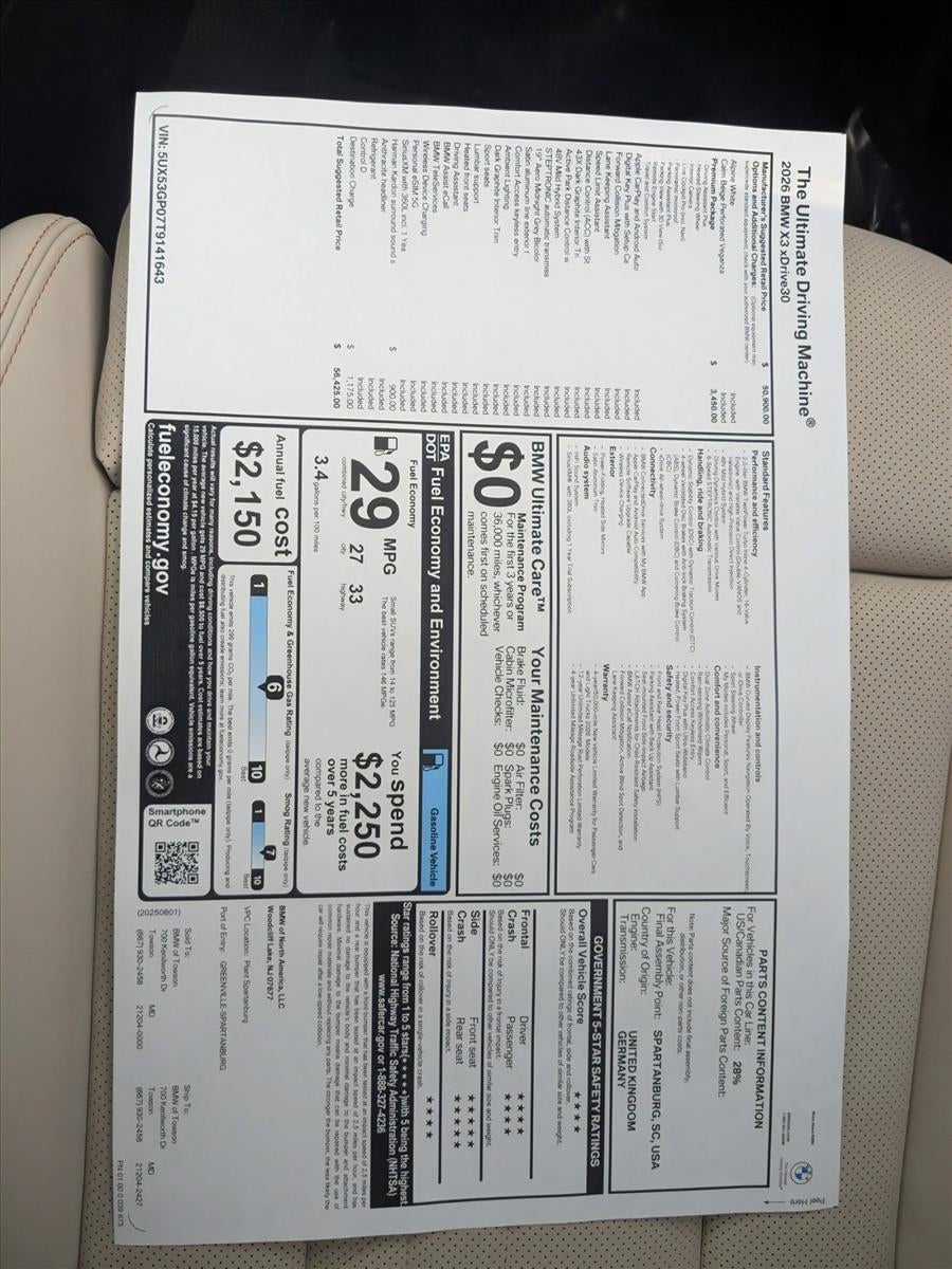 2026 BMW X3 30 xDrive Sports Activity Vehicle