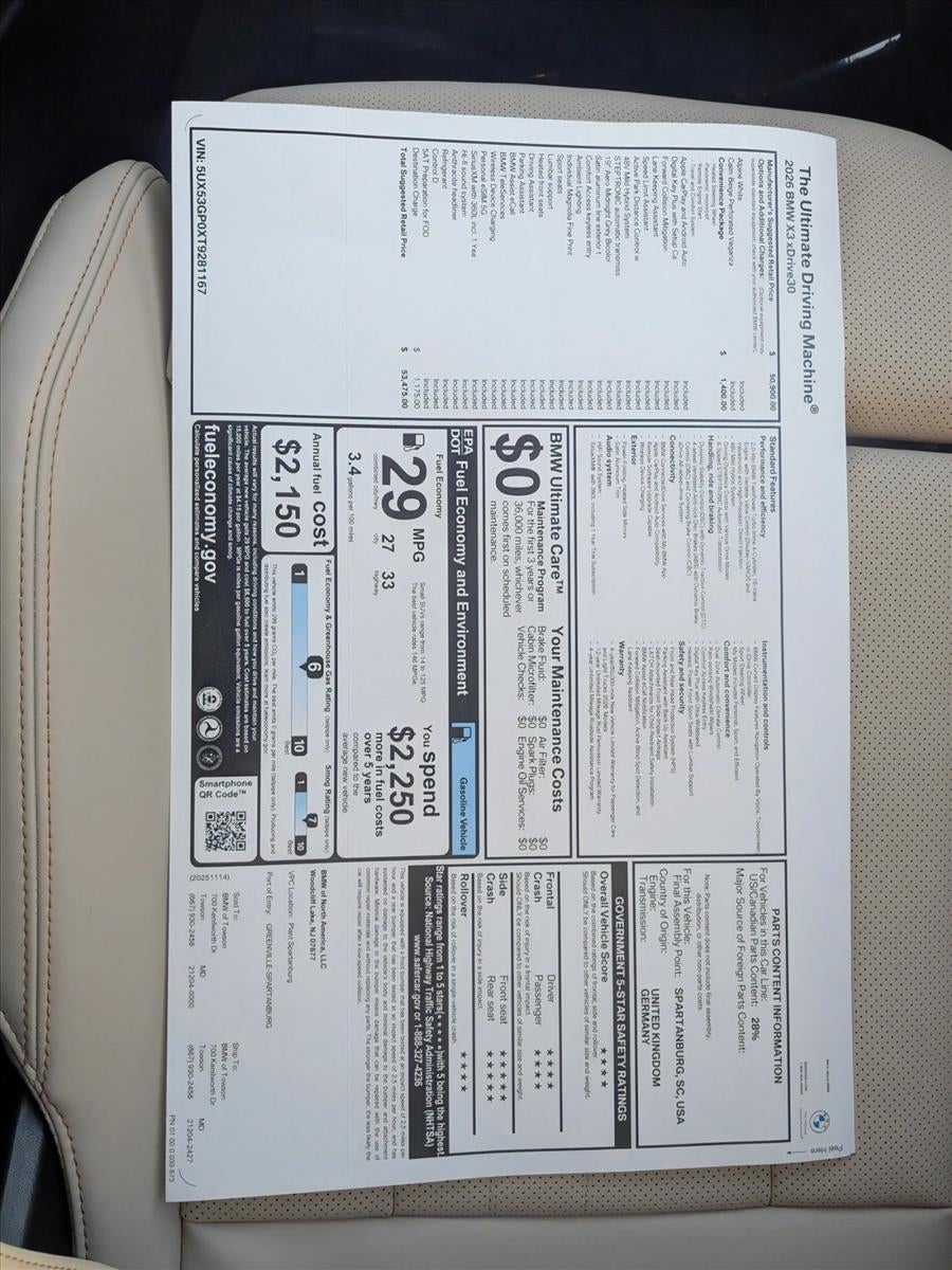 2026 BMW X3 30 xDrive Sports Activity Vehicle