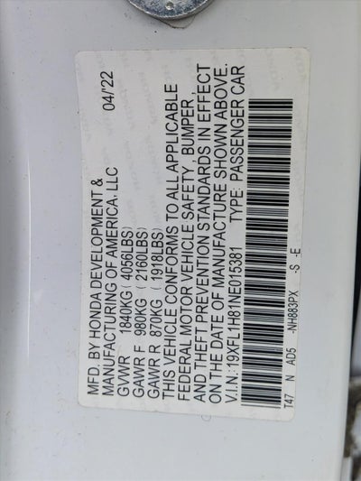 2022 Honda Civic Hatchback Sport Touring CVT