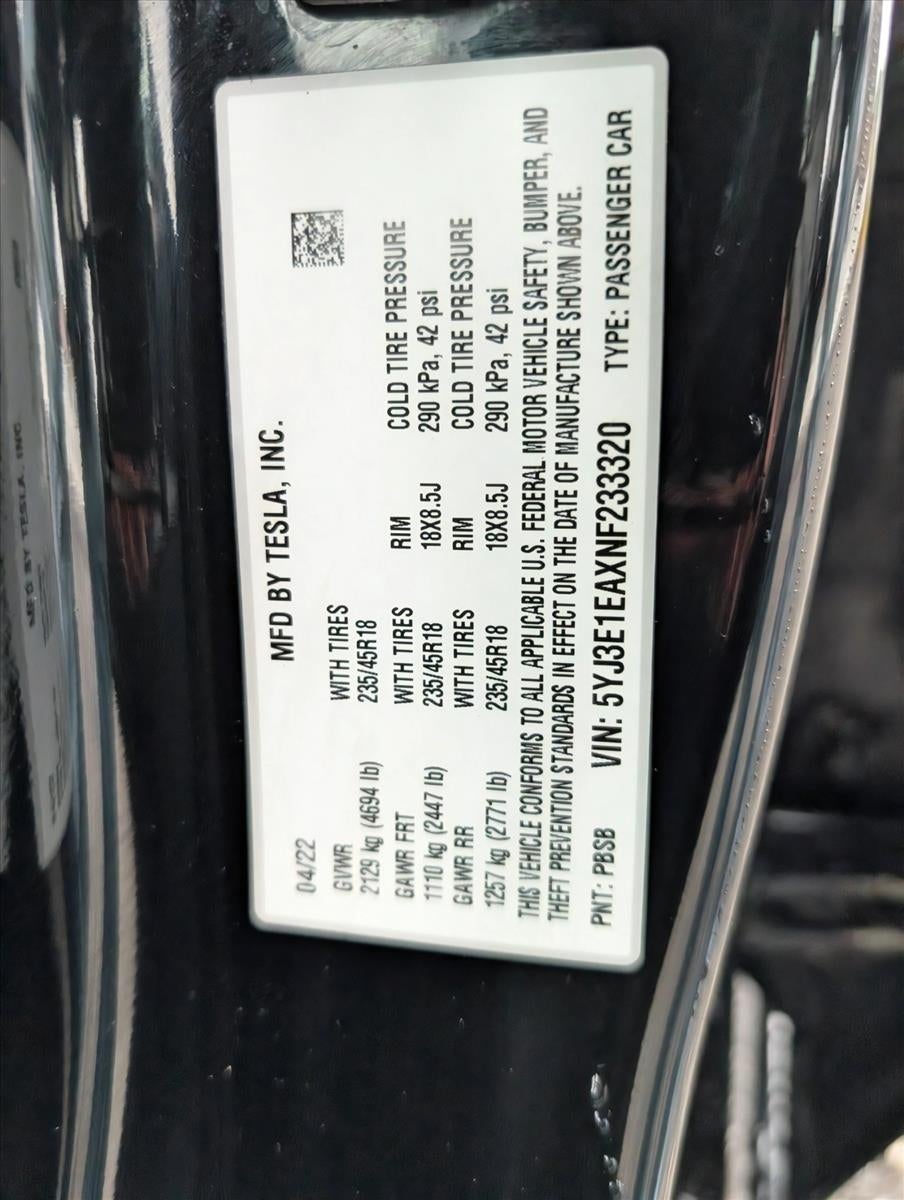 2022 Tesla Model 3 RWD