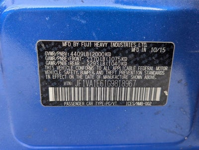 2016 Subaru WRX 4dr Sdn Man Premium